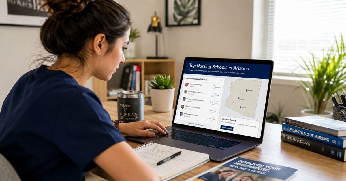 Nursing student reviewing Arizona nursing school options and NCLEX preparation materials