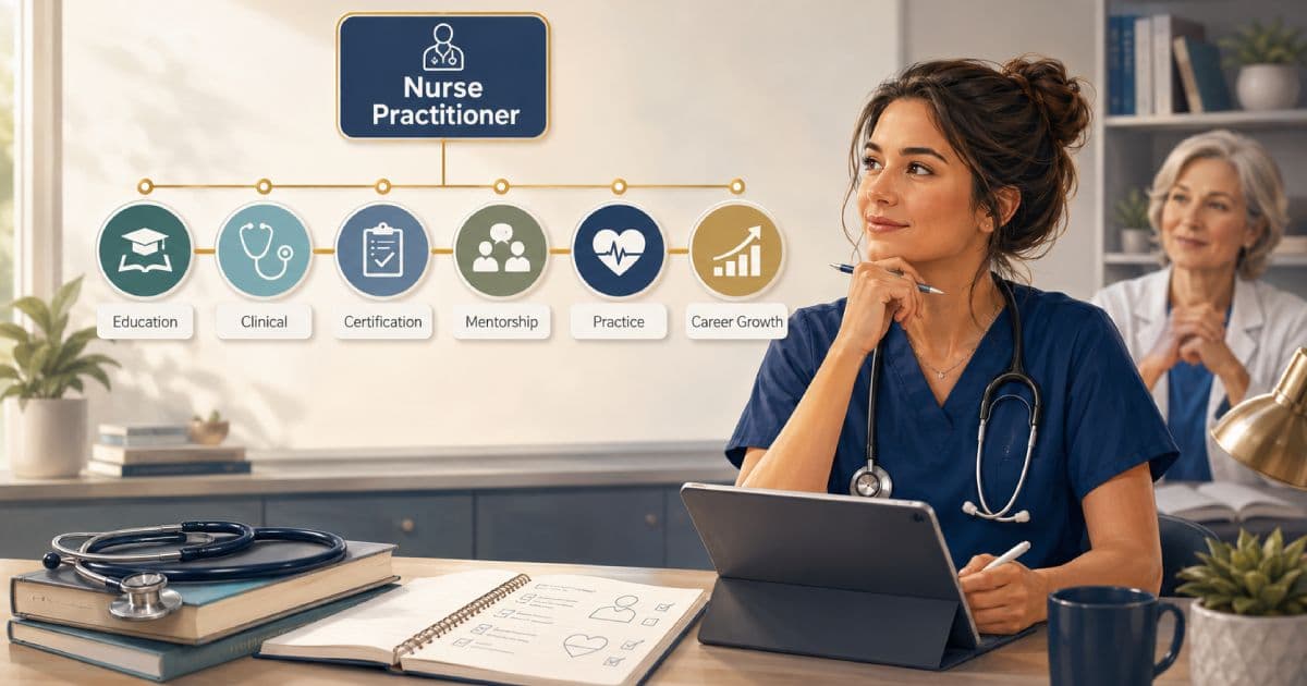 Nurse practitioner reviewing a patient chart in a clinical setting