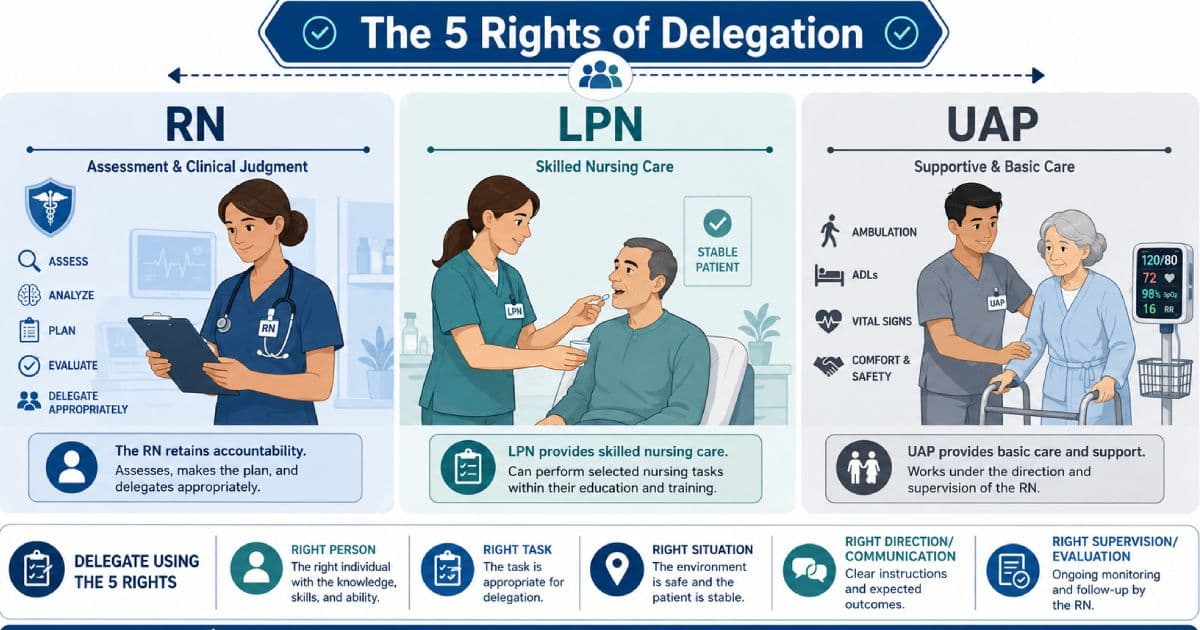 NCLEX Delegation Questions: RN, LPN and UAP Rules Explained