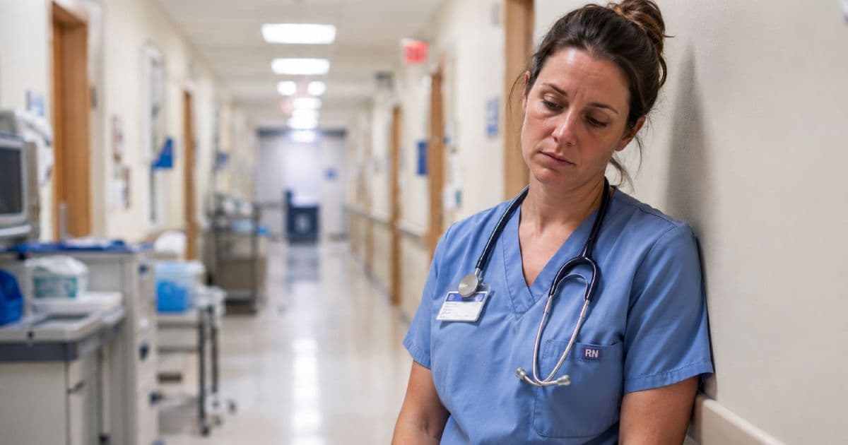 Nurse taking a quiet moment to reflect and practice burnout recovery strategies