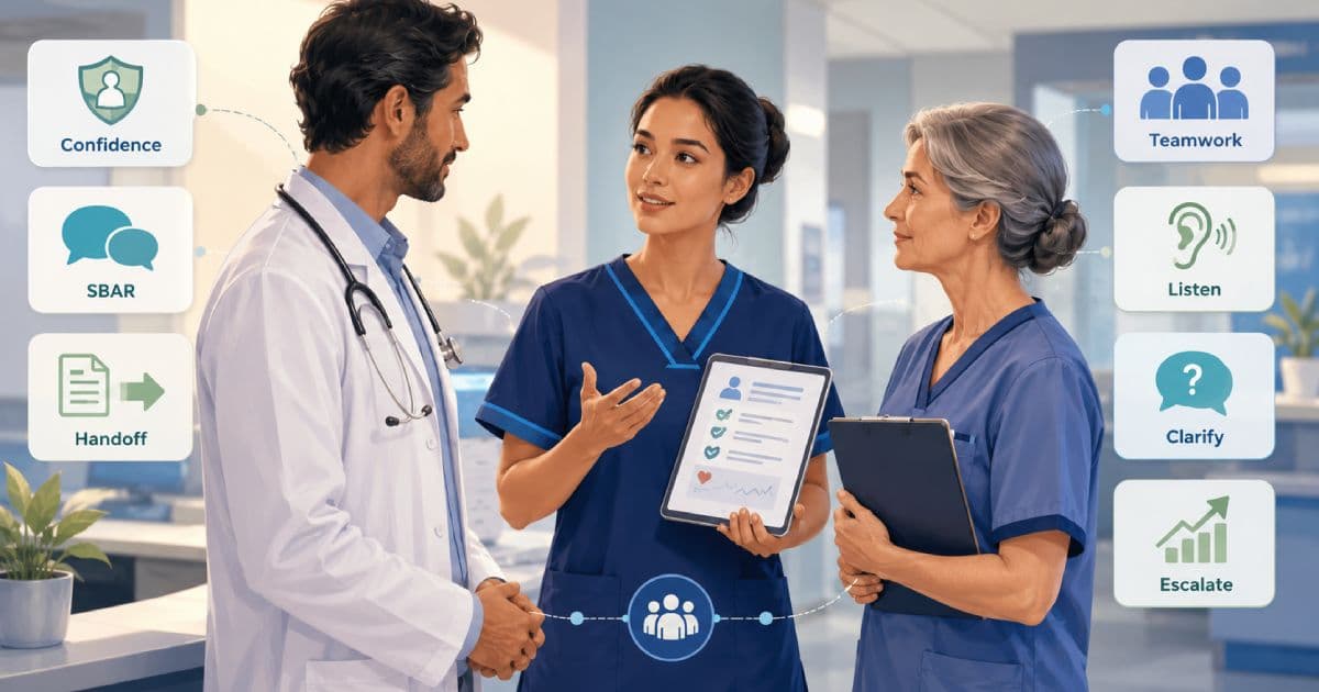 Nurse using SBAR to communicate with a doctor and senior nurse